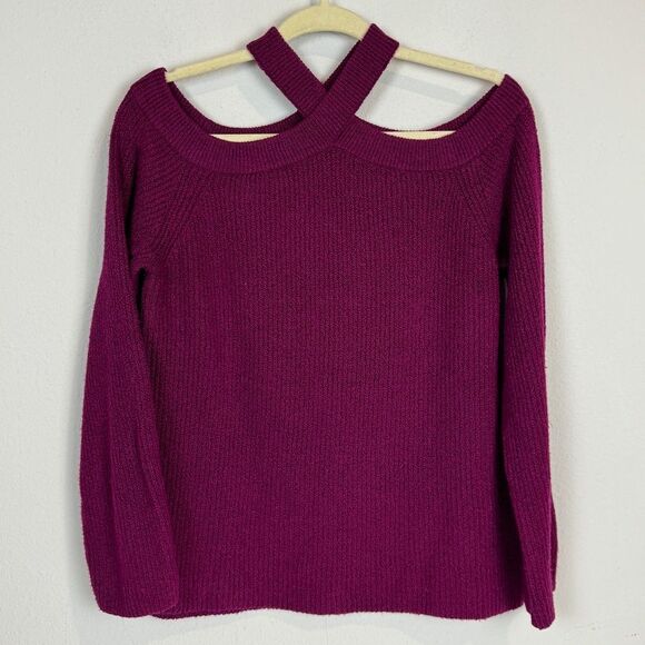 1. State Cold Shoulder Cross Neck Burgundy Sweater L - Picture 1 of 7